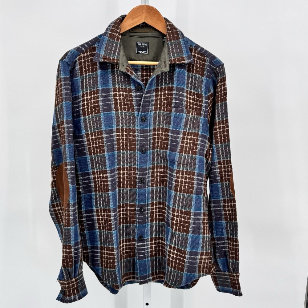 Todd Snyder Blue and Brown Plaid Casual Button Down Shirt